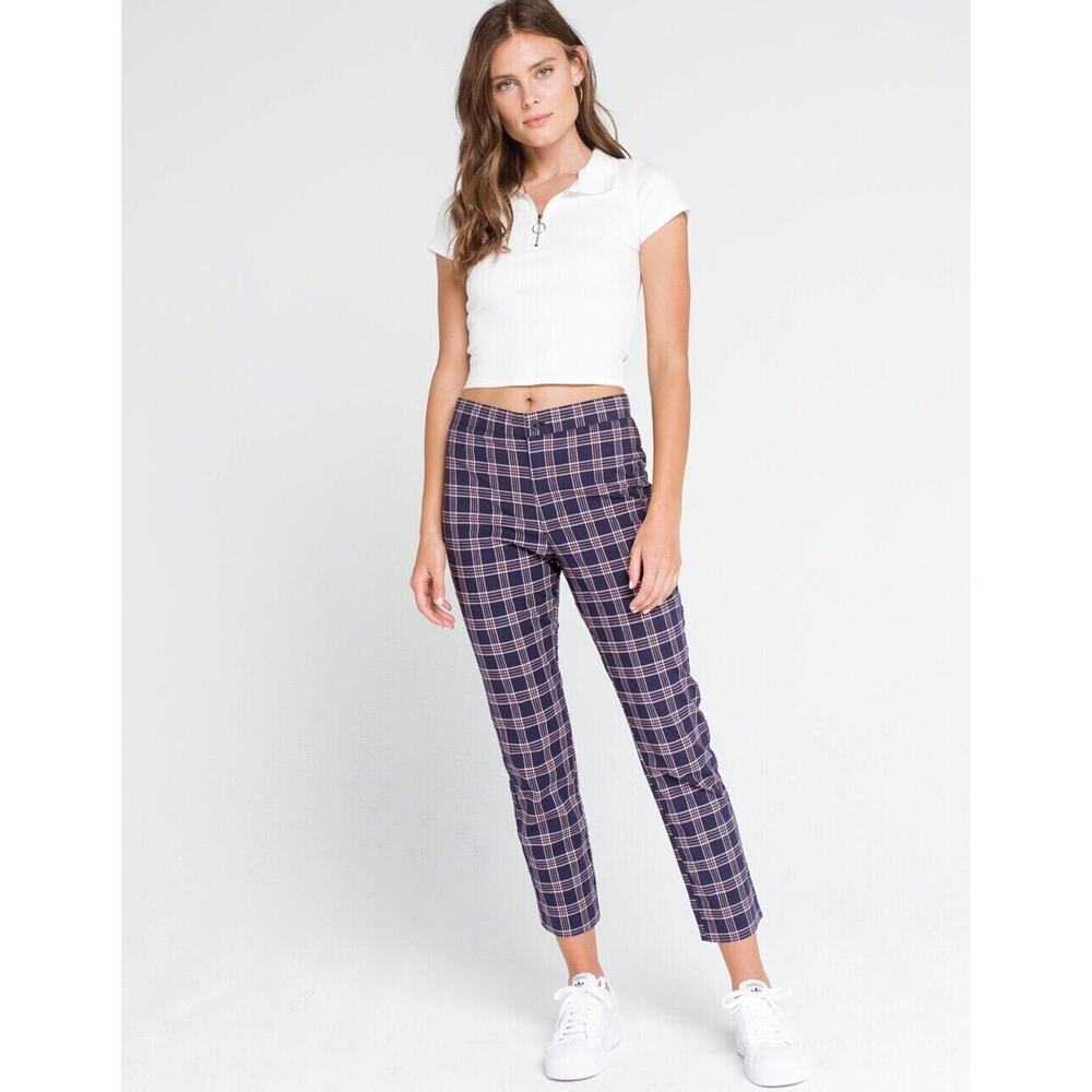 Sky and Sparrow Womens Pants Sz XS Navy Blue Plaid Twill‎ Tapered